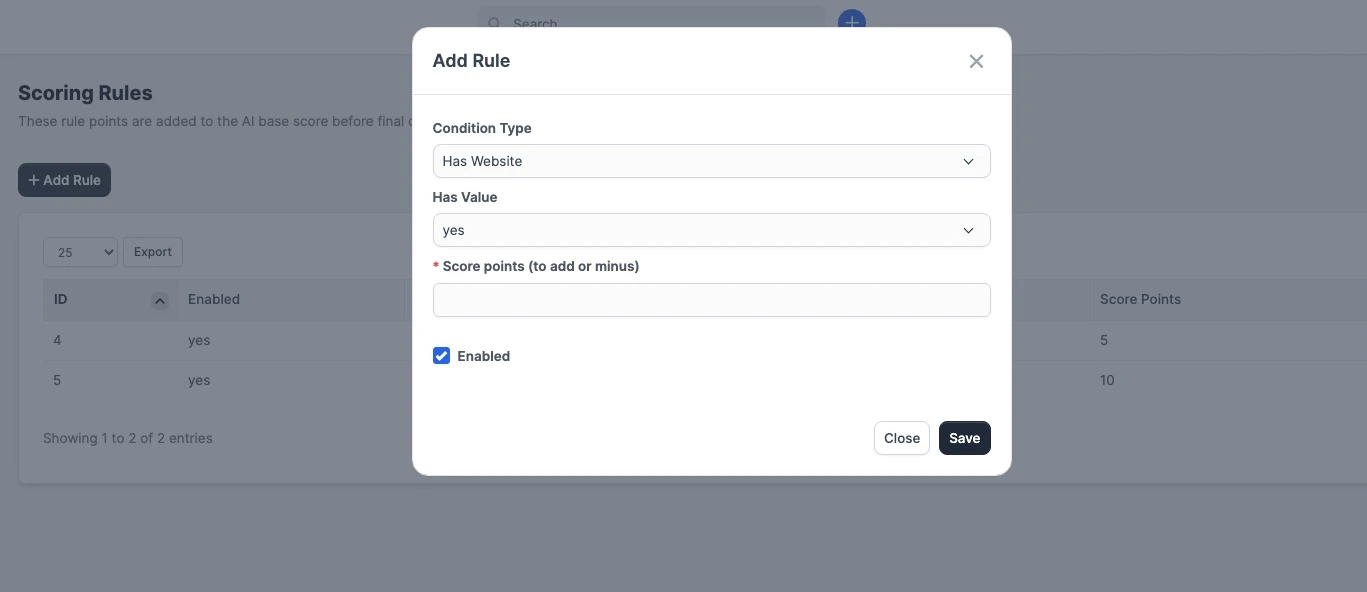 AI Lead Scoring - Add Scoring Rule