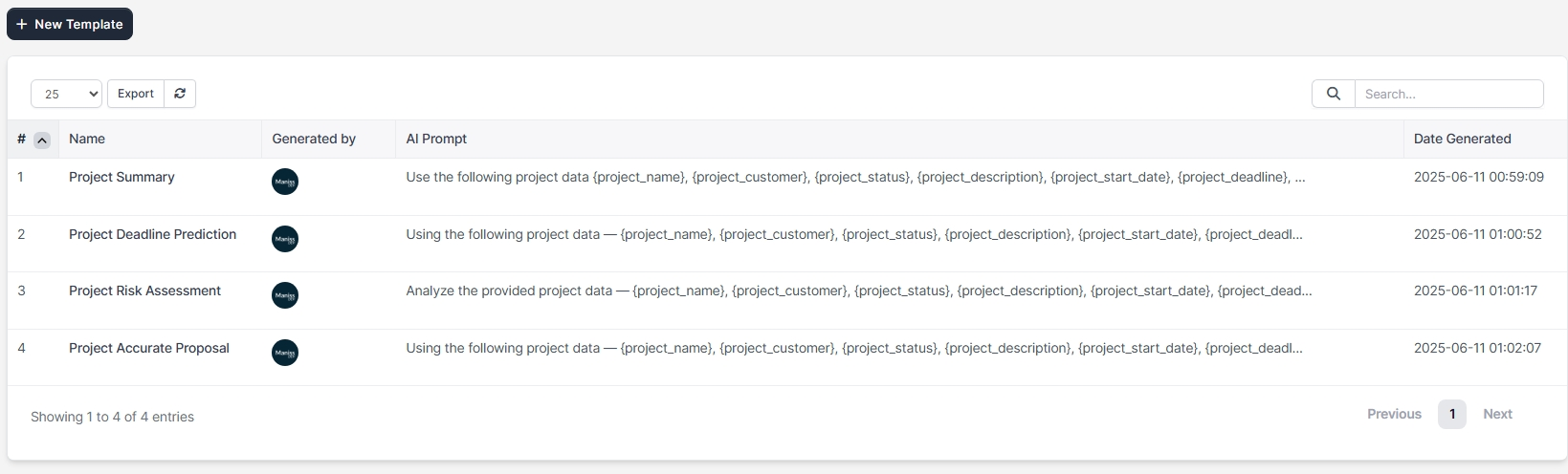 Prompt Templates AI Project Analyzer for Perfex CRM